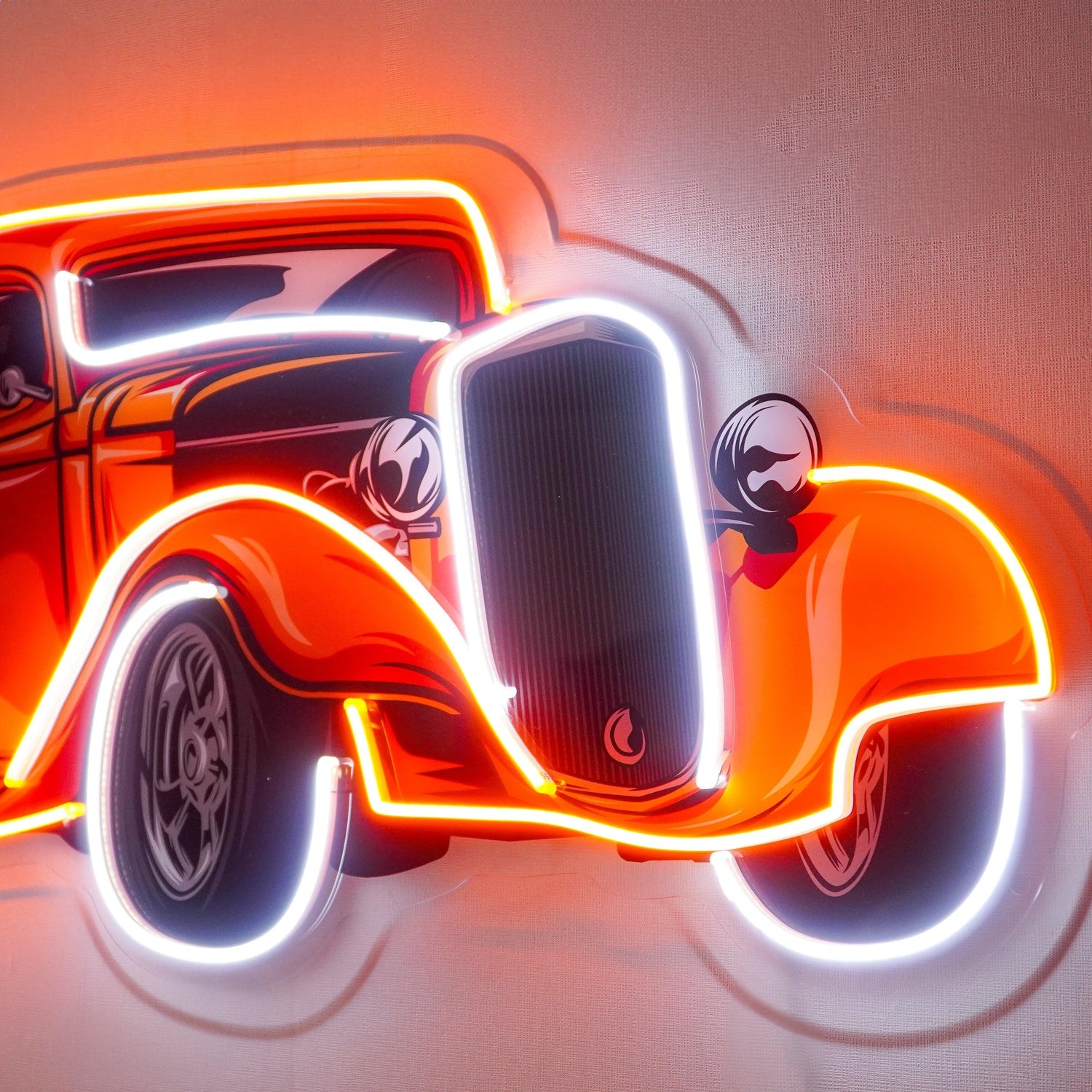 Classic-Car Orange-White Uv Printed Led Neon Sign For Auto Club Garage Decor | Shineneon