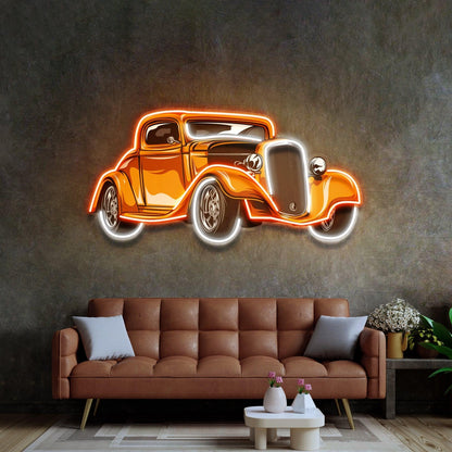 Classic-Car Orange-White Uv Printed Led Neon Sign For Auto Club Garage Decor | Shineneon