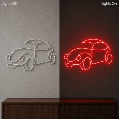 Classic Car Outline LED Neon Sign Garage Neon Sign day and night comparison