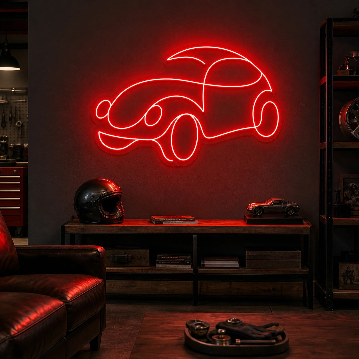 Classic Car Outline LED Neon Sign Home Garage Wall Decoration real lifestyle scene