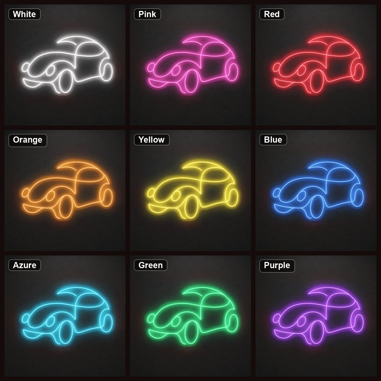 Classic Car Outline LED Neon Sign Home Garage Wall Decoration color grid