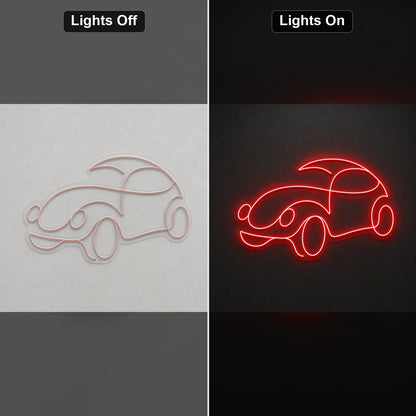 Classic Car Outline LED Neon Sign Home Garage Wall Decoration day and night comparison