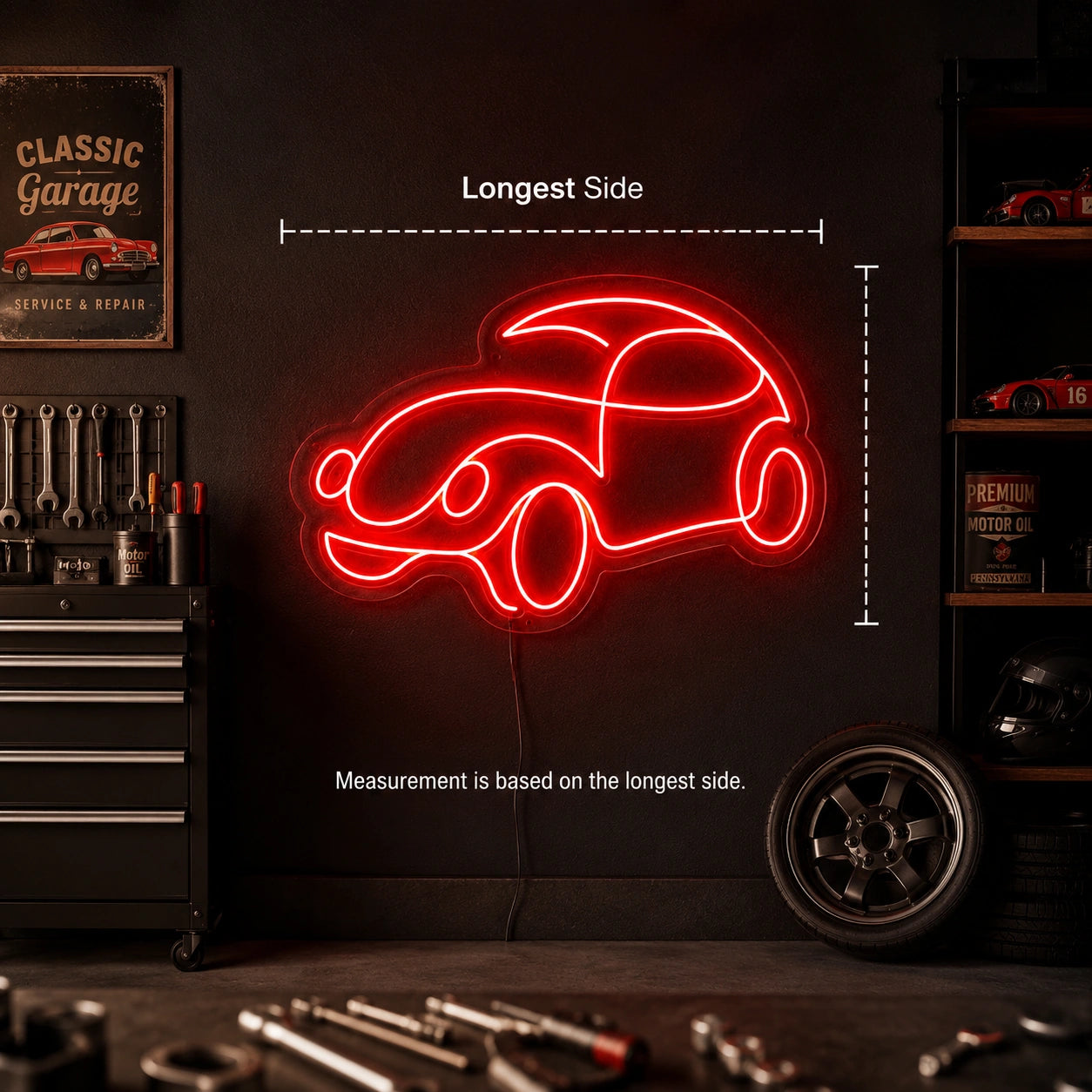 Classic Car Silhouette LED Neon Sign size image