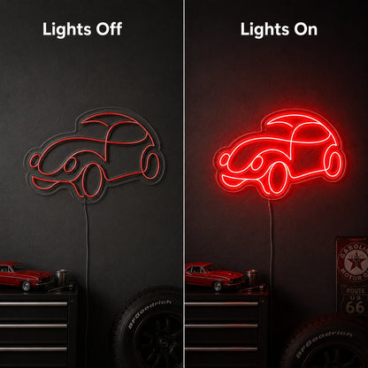 Classic Car Silhouette LED Neon Sign day and night comparison
