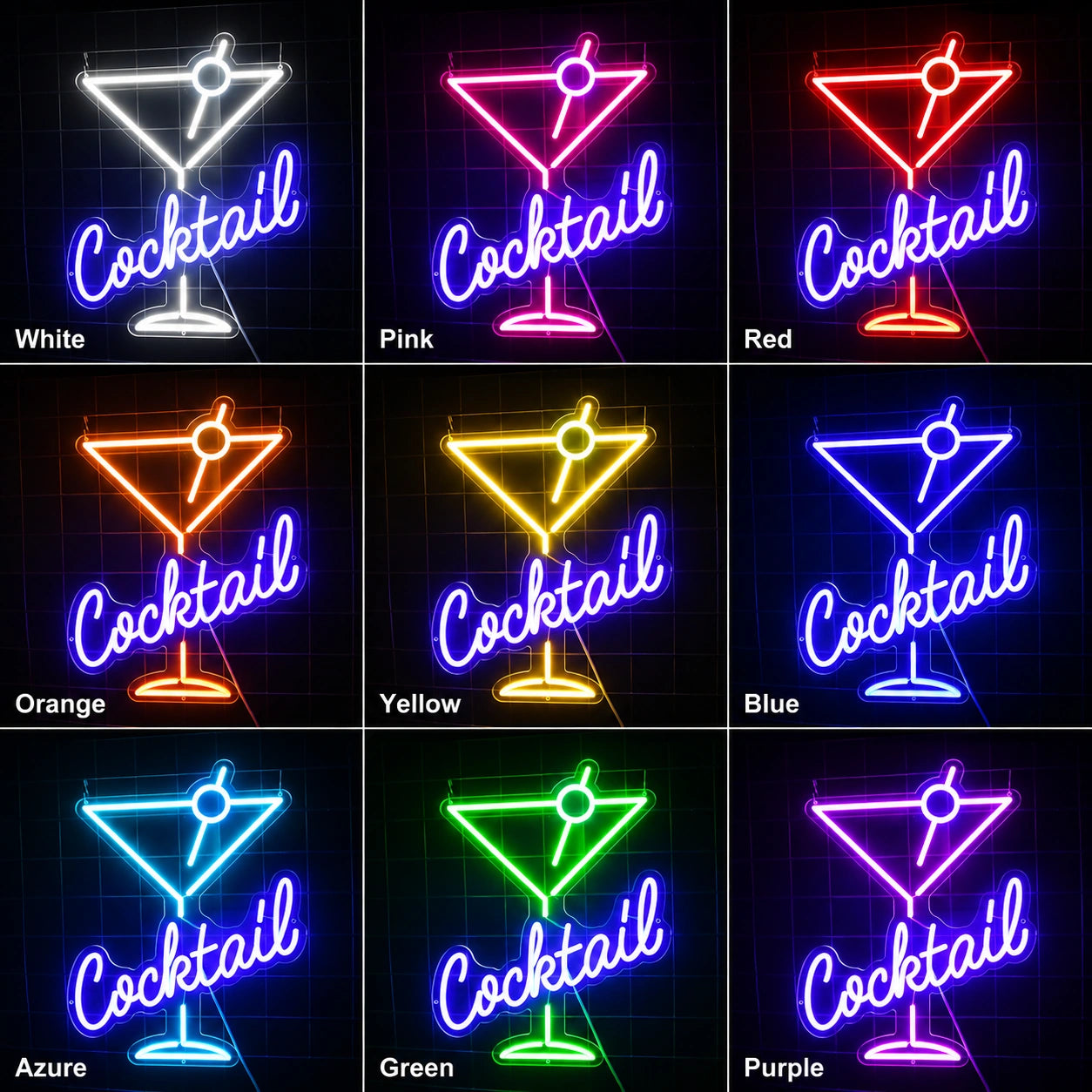 Classic Cocktail Glass Neon Sign LED Neon Sign color grid