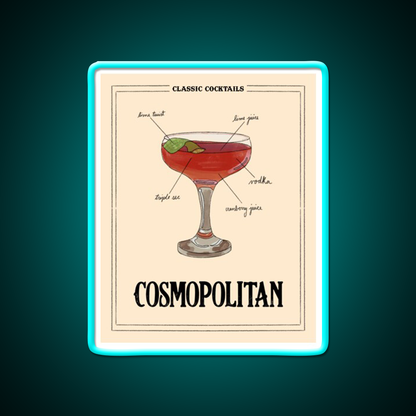 Classic Cocktails Cosmo Cocktail Bar Decor Led Neon Sign Rgb Color - Size and dimension reference