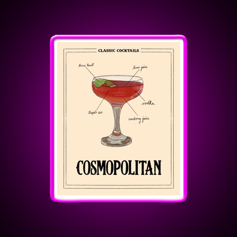 Classic Cocktails Cosmo Cocktail Bar Decor Led Neon Sign Rgb Color - Neon sign mounted on wall in room