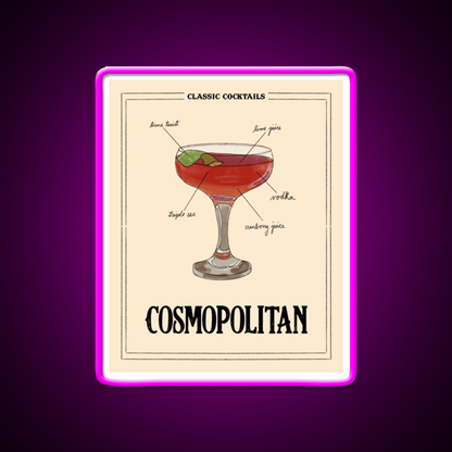 Classic Cocktails Cosmo Cocktail Bar Decor Led Neon Sign Rgb Color - Neon sign mounted on wall in room