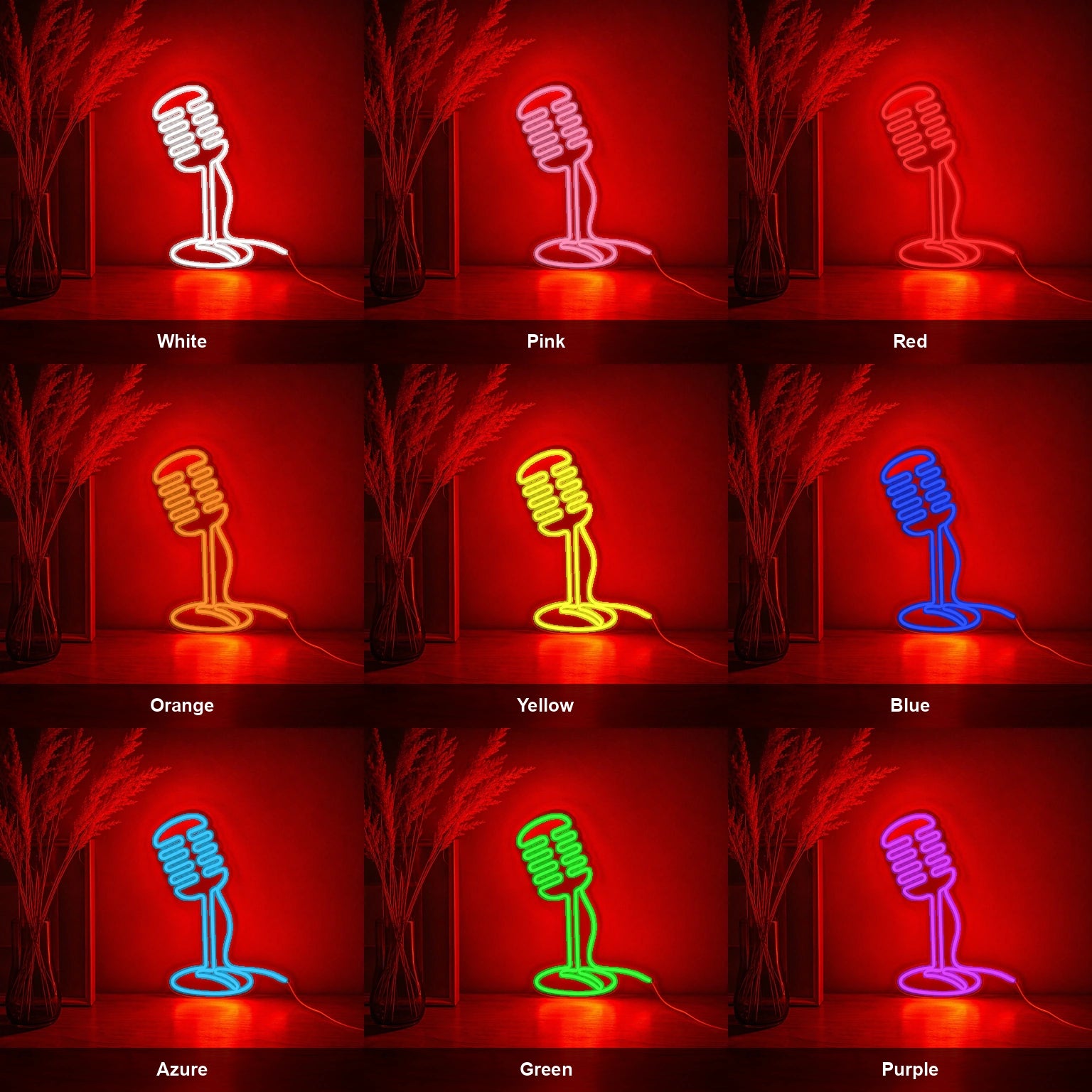 Classic Microphone LED Neon Sign color grid