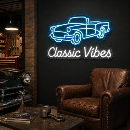 Classic Vibes Pickup Truck Vintage LED Neon Sign real lifestyle scene