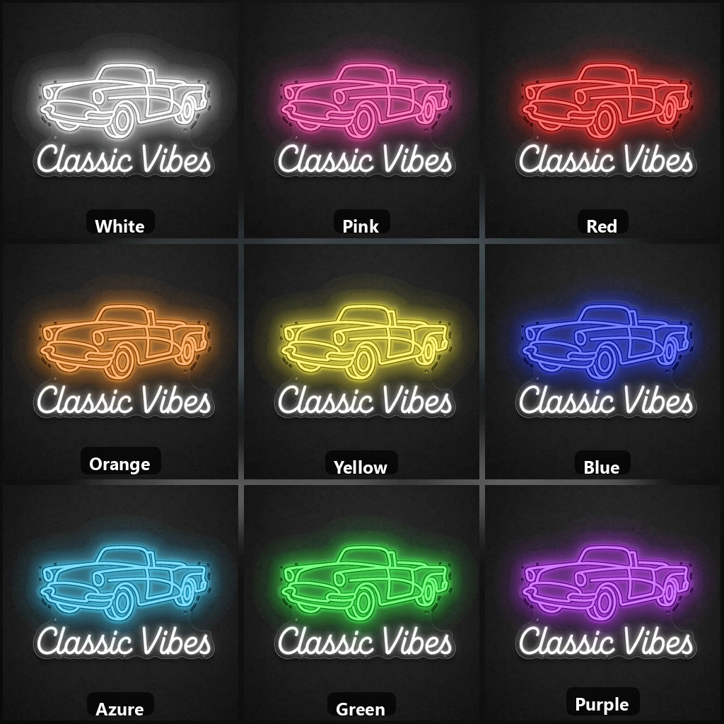 Classic Vibes Pickup Truck Vintage LED Neon Sign color grid