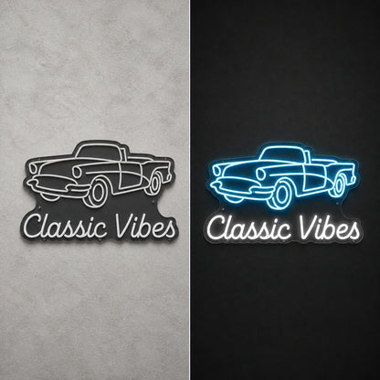 Classic Vibes Pickup Truck Vintage LED Neon Sign day and night comparison