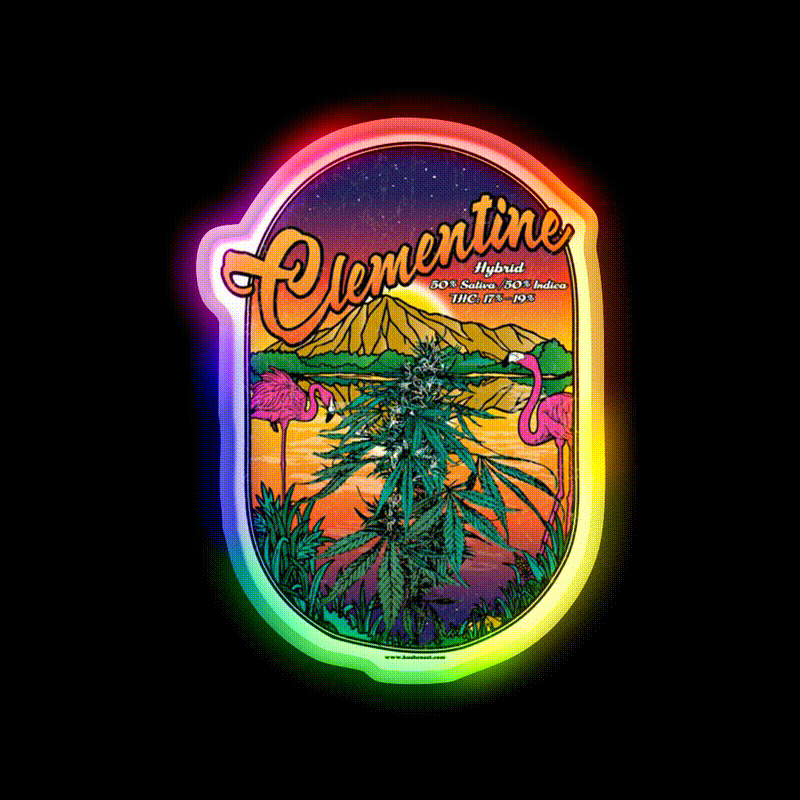 Clementine Strain Art Hemp Inspired Green Leaf Led Neon Sign Rgb Color - LED neon sign close-up detail