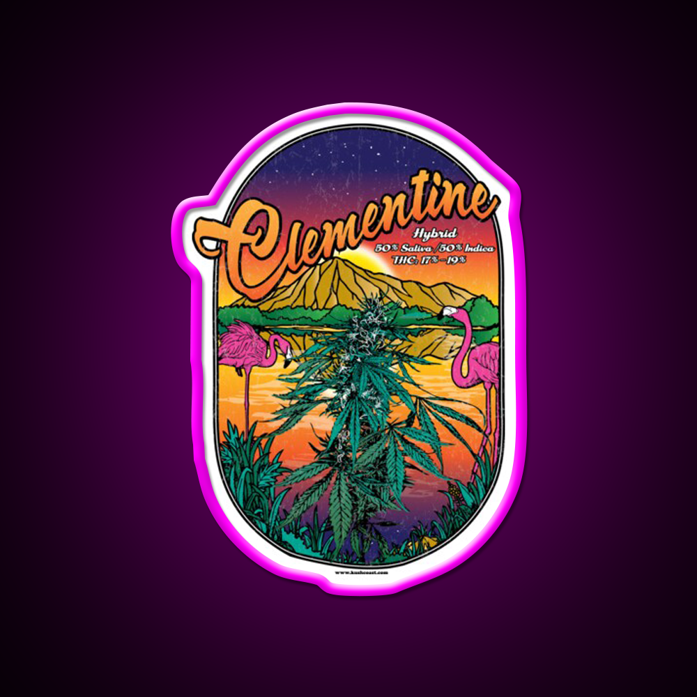 Clementine Strain Art Hemp Inspired Green Leaf Led Neon Sign Rgb Color - Neon sign mounted on wall in room