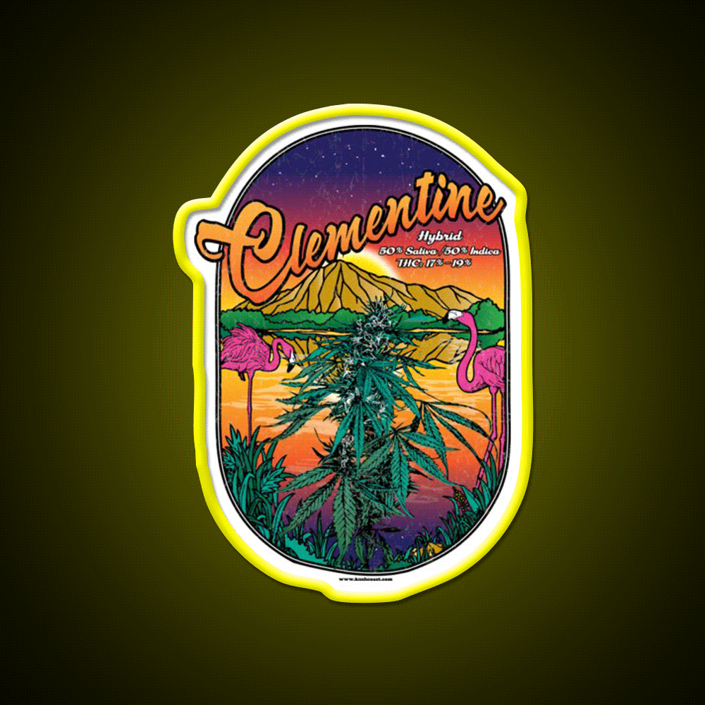 Clementine Strain Art Hemp Inspired Green Leaf Led Neon Sign Rgb Color - Custom LED neon sign front view