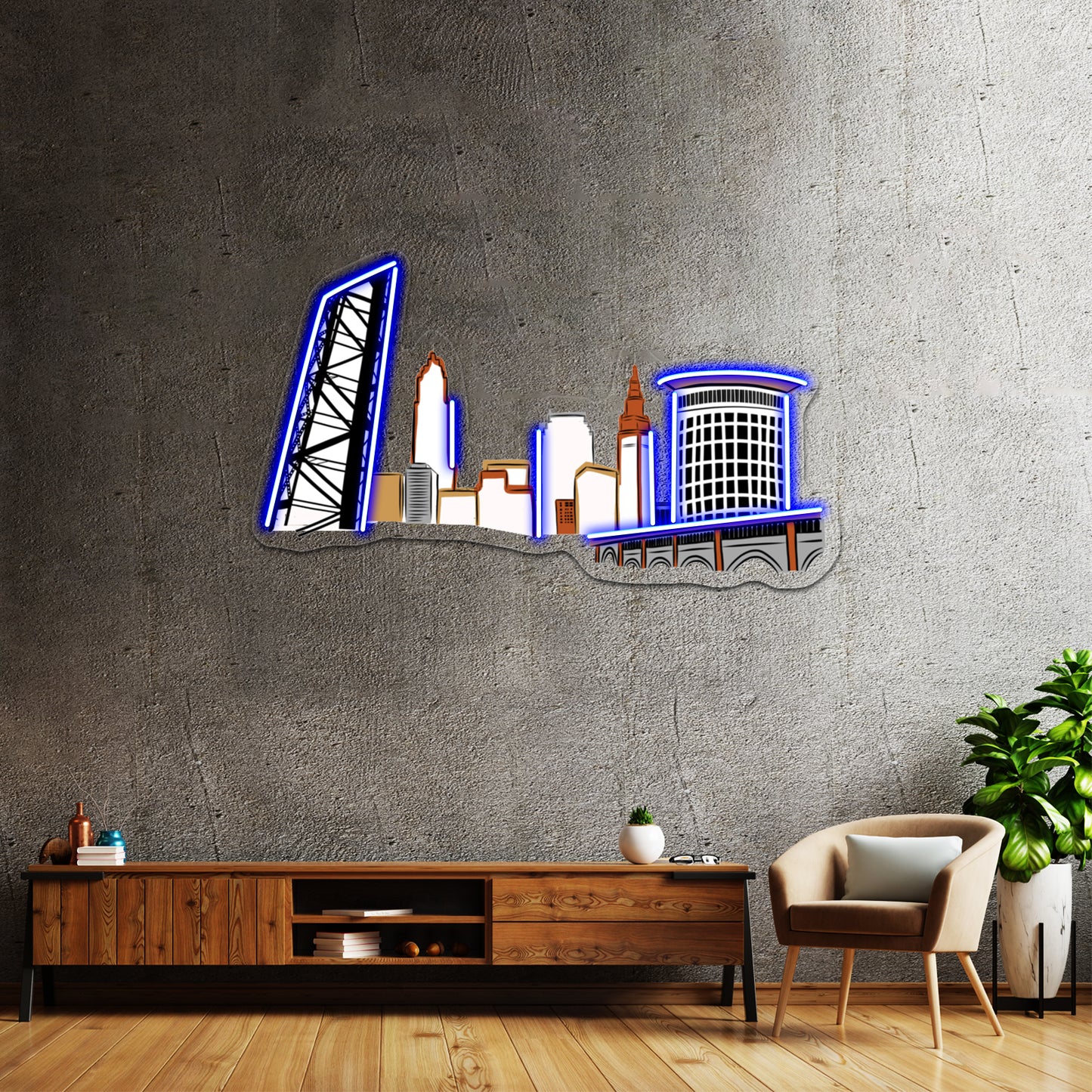 Cleveland The City Skyline Wall Artwork Neon Signs