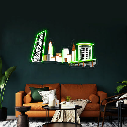 Cleveland The City Skyline Wall Artwork Neon Signs