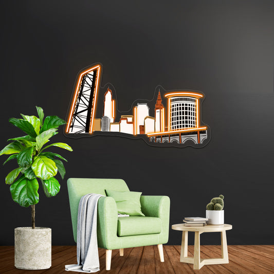 Cleveland The City Skyline Wall Artwork Neon Signs