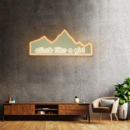 Climb Like A Girl Green Mountain Neon Signs