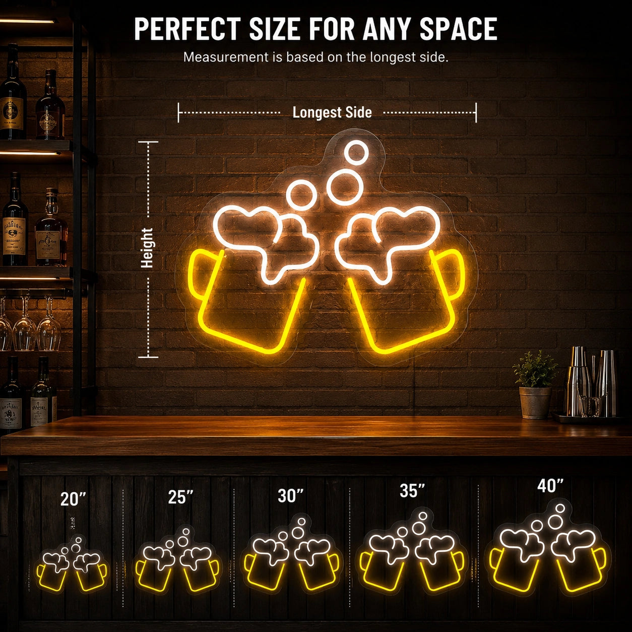 Clinking Beer Mugs Bubbles LED Neon Sign size image