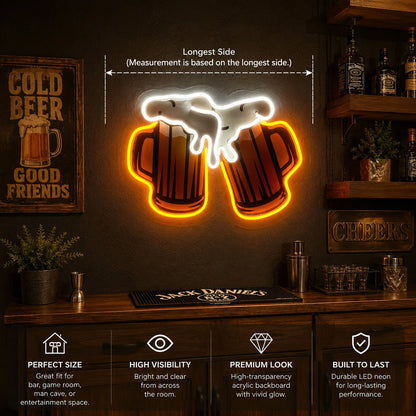Clinking Beer Mugs LED Neon Sign size image