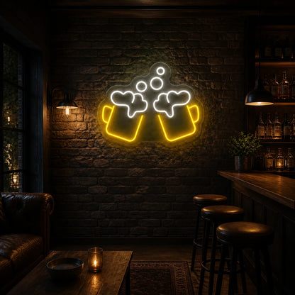 Clinking Beer Mugs Vintage LED Neon Sign real lifestyle scene