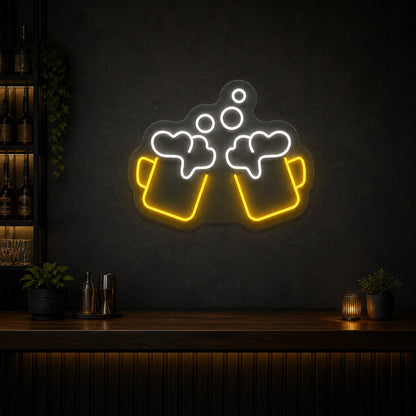 Clinking Beer Mugs Vintage LED Neon Sign size image