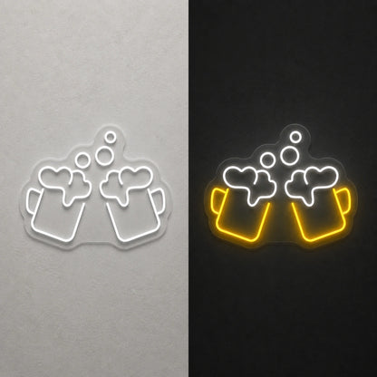 Clinking Beer Mugs Vintage LED Neon Sign day and night comparison