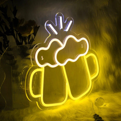 Clinking Beer Mugs Yellow Led Neon Sign For Bar Restaurant Home Party | Shineneon