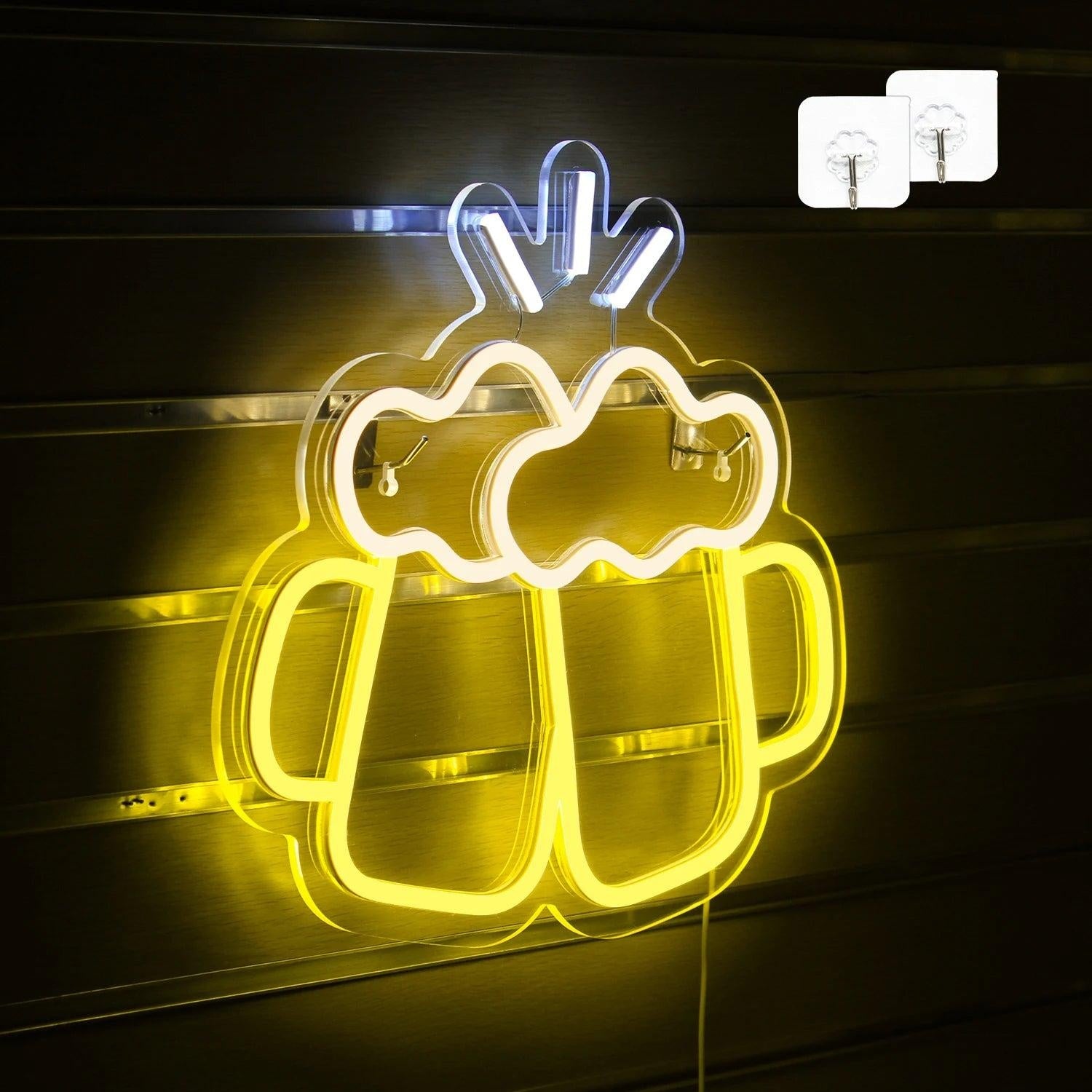 Clinking Beer Mugs Yellow Led Neon Sign For Bar Restaurant Home Party | Shineneon