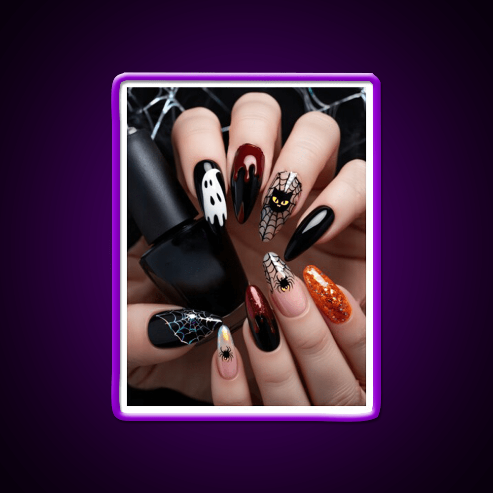 Close Up Designed Halloween Nail Art On Nail Salon Led Neon Sign Rgb Color - Shineneon