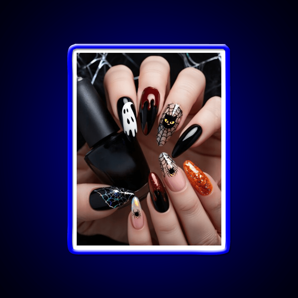 Close Up Designed Halloween Nail Art On Nail Salon Led Neon Sign Rgb Color - Shineneon
