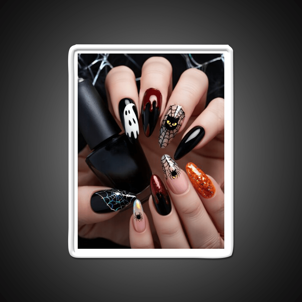 Close Up Designed Halloween Nail Art On Nail Salon Led Neon Sign Rgb Color - Shineneon