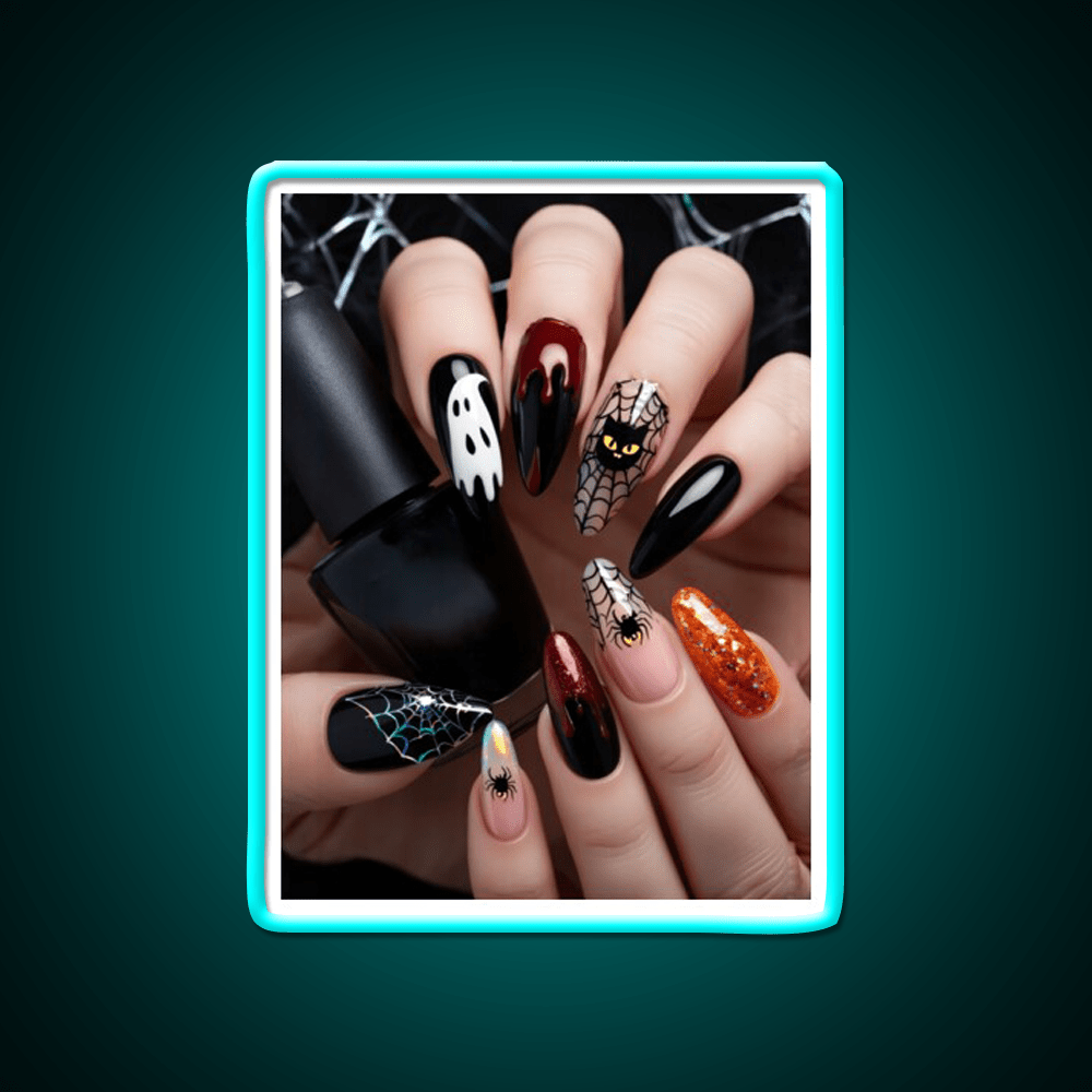 Close Up Designed Halloween Nail Art On Nail Salon Led Neon Sign Rgb Color - Shineneon