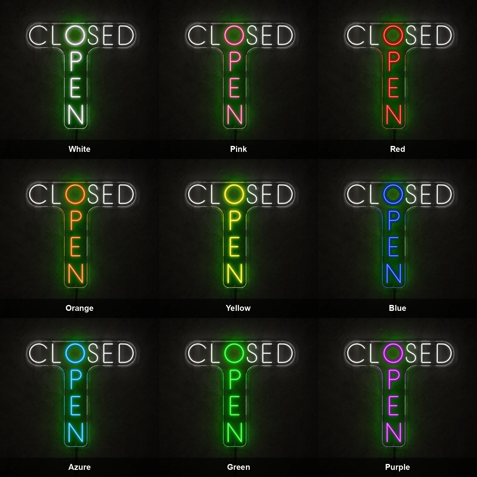 Closed Open Arrow LED Neon Sign color grid