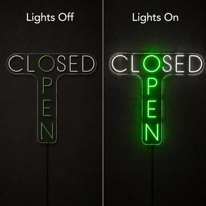 Closed Open Arrow LED Neon Sign day and night comparison