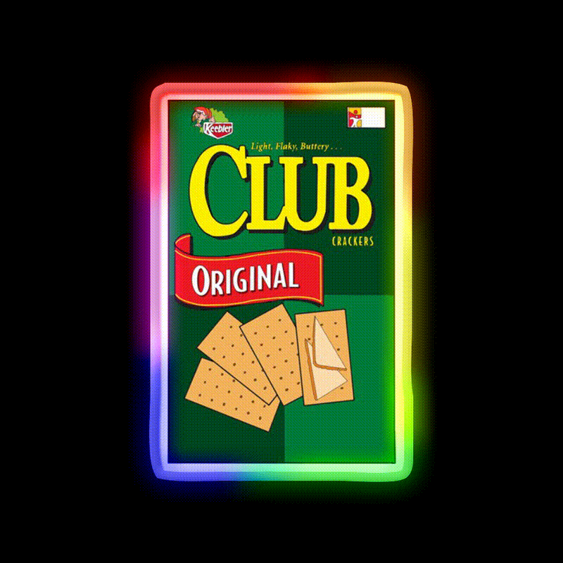 Club Cracker Box Snack Food Led Neon Sign Rgb Color - LED neon sign close-up detail