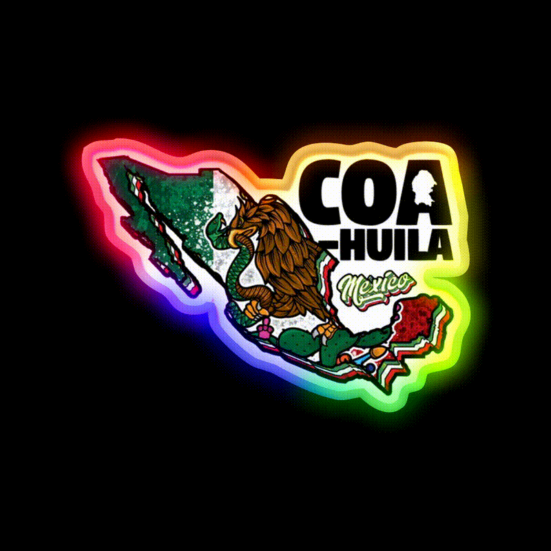 Coahuila Map Of Mexico Party Drink Tequila Led Neon Sign Rgb Color - LED neon sign close-up detail