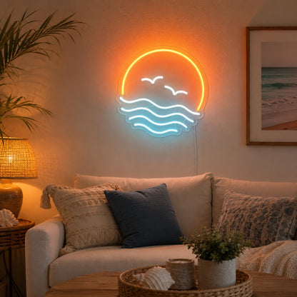 Coastal Birds Sunset Neon Sign LED Neon Sign real lifestyle scene