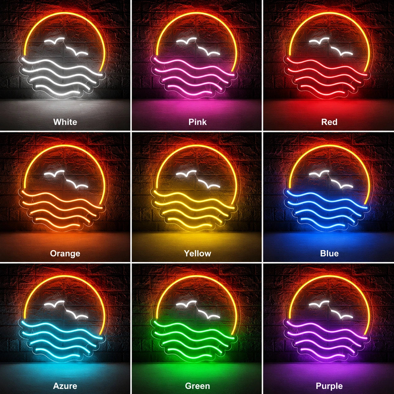 Coastal Birds Sunset Neon Sign LED Neon Sign color grid
