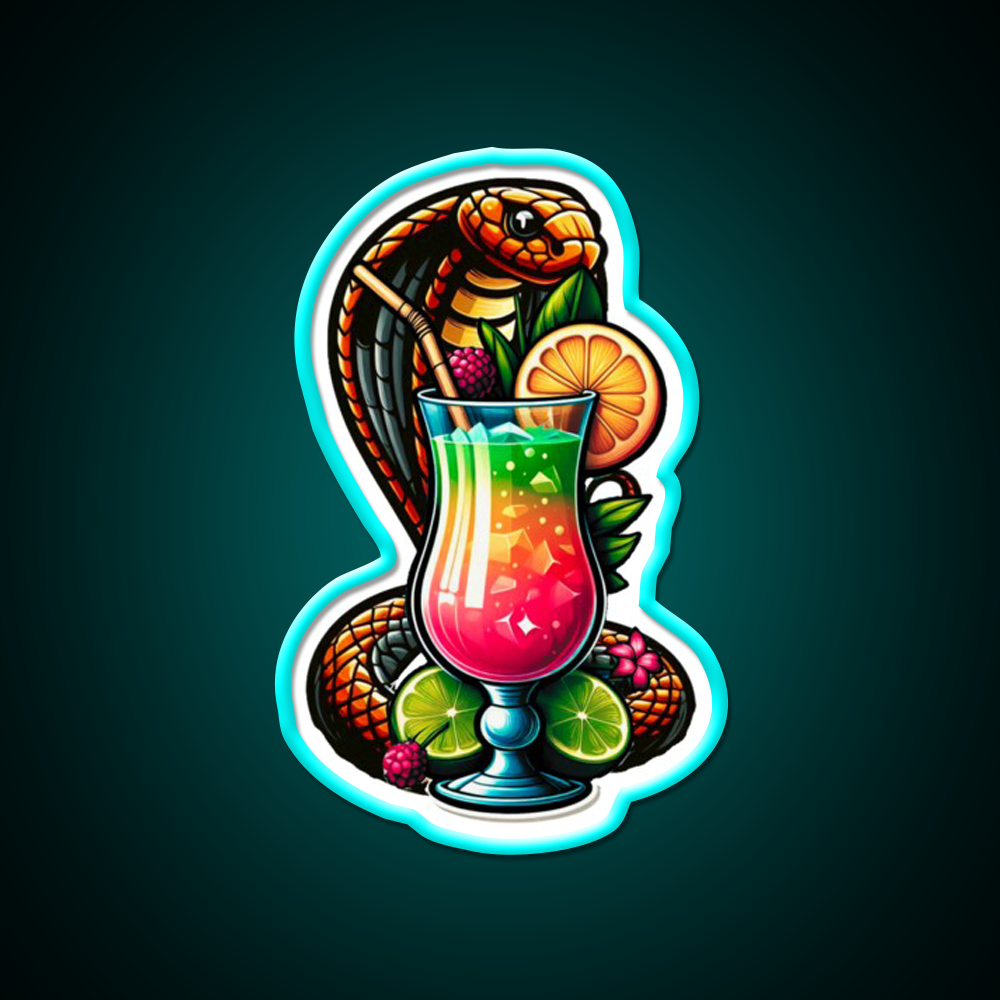 Cobra Colada Snake With A Drink Cocktail Bar Decor Led Neon Sign Rgb Color - Size and dimension reference