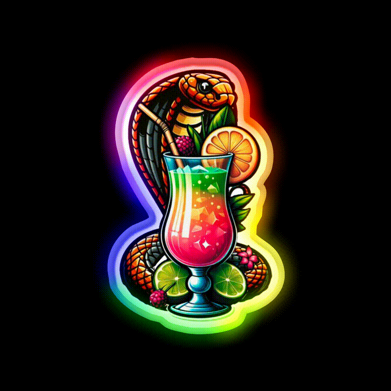 Cobra Colada Snake With A Drink Cocktail Bar Decor Led Neon Sign Rgb Color - LED neon sign close-up detail