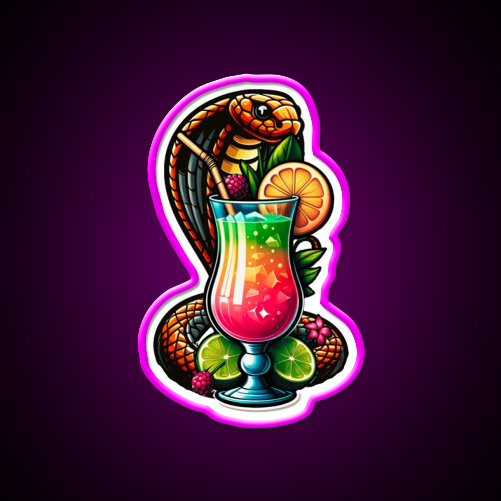 Cobra Colada Snake With A Drink Cocktail Bar Decor Led Neon Sign Rgb Color - Neon sign mounted on wall in room