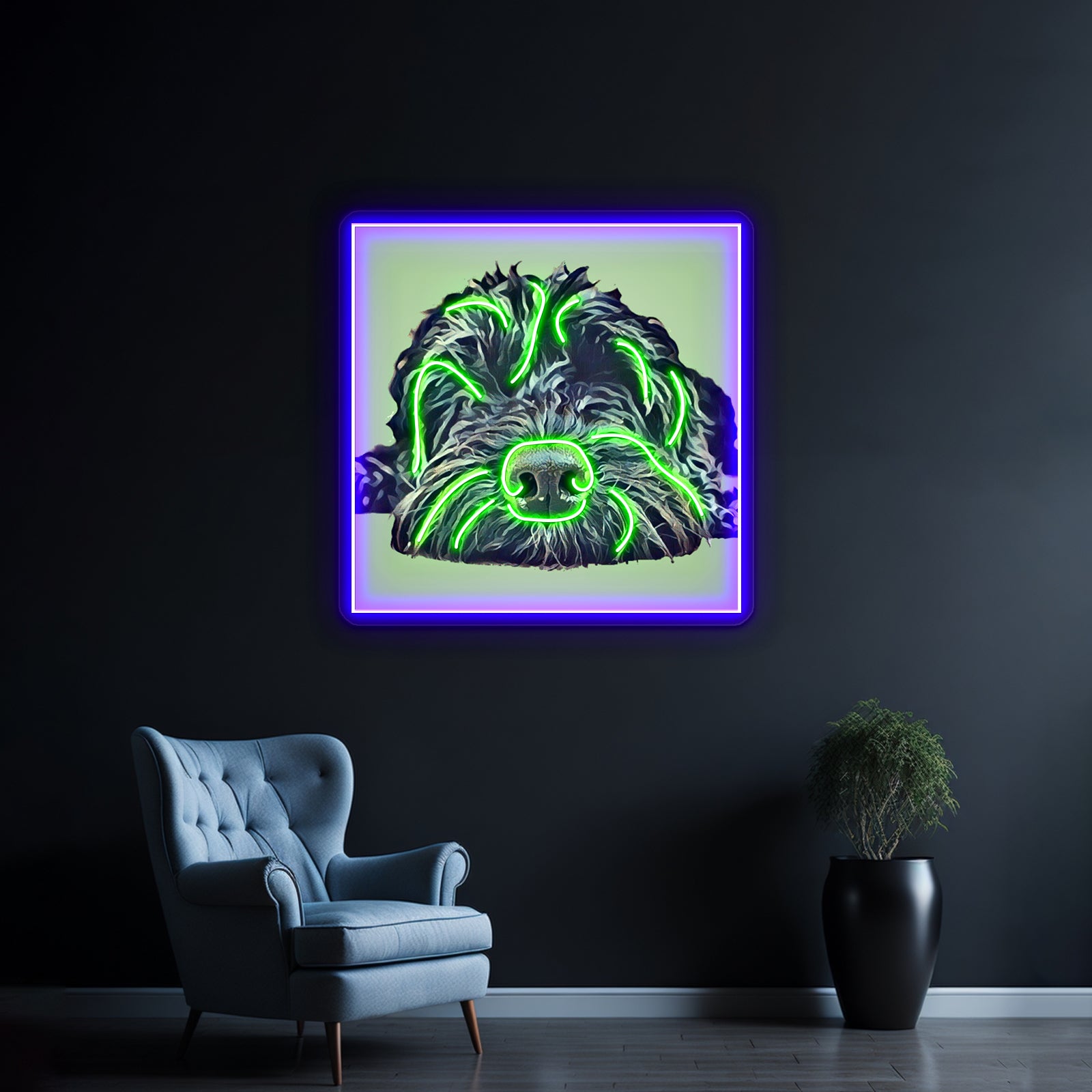 Cockapoo Pop Art Green Artwork Business Led Sign
