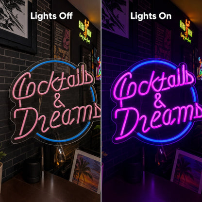 Cocktail And Dreams LED Neon Sign - 06 Day Night Comparison