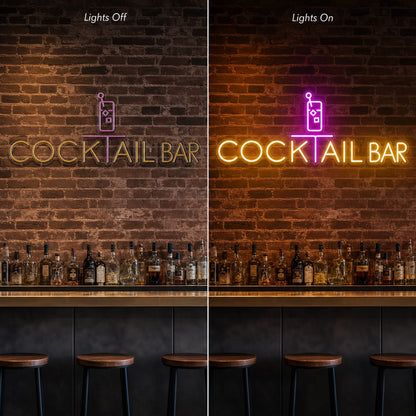 Cocktail Bar Bottle Neon Sign LED Neon Sign day and night comparison