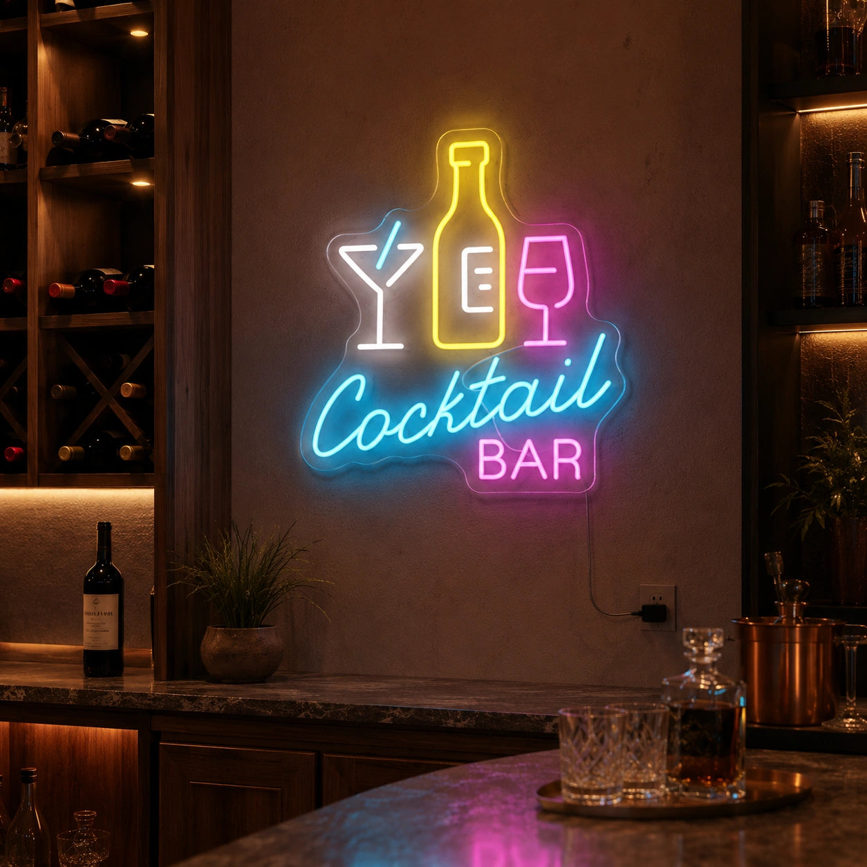 Cocktail Bar Bottles Neon Sign LED Neon Sign real lifestyle scene