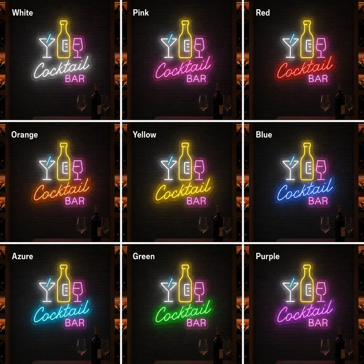Cocktail Bar Bottles Neon Sign LED Neon Sign color grid