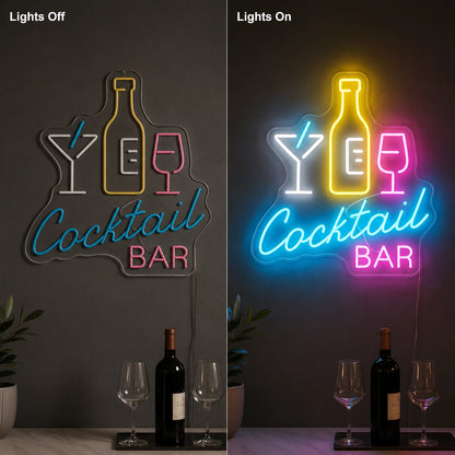 Cocktail Bar Bottles Neon Sign LED Neon Sign day and night comparison