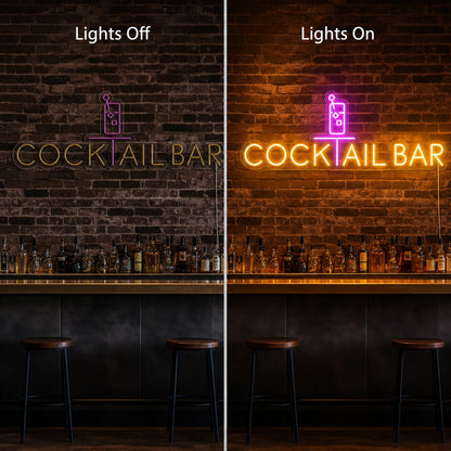 Cocktail Bar Brick Neon Sign LED Neon Sign day and night comparison